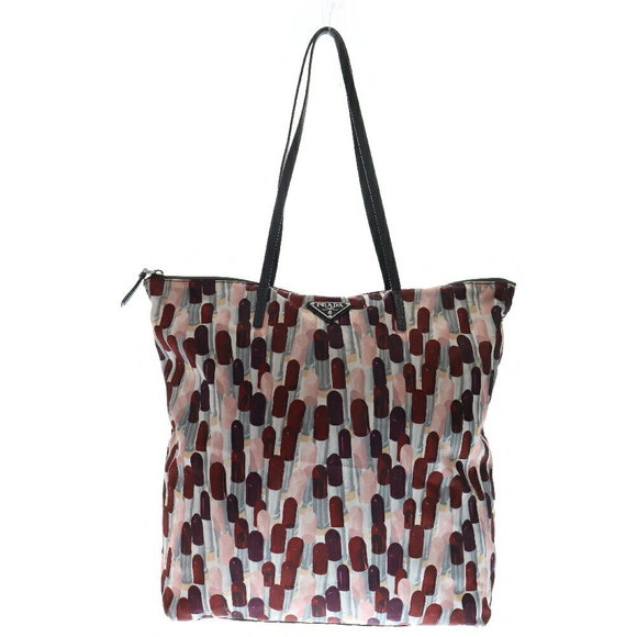 Prada Bag Tote Nylon Lipstick Multicolor Triangle - Picture 1 of 5